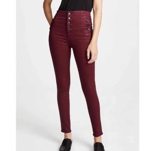 J Brand Burgundy Button Fly High Rise Skinny Jeans